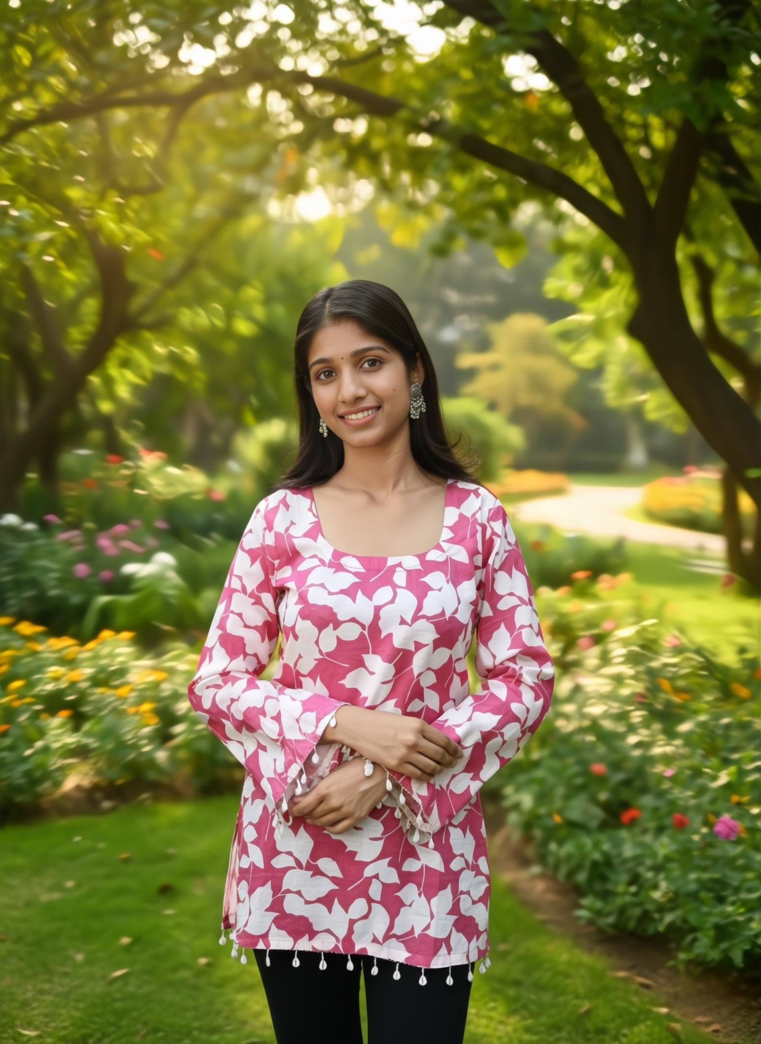 Gulzar pink floral cotton short kurti by Viksha