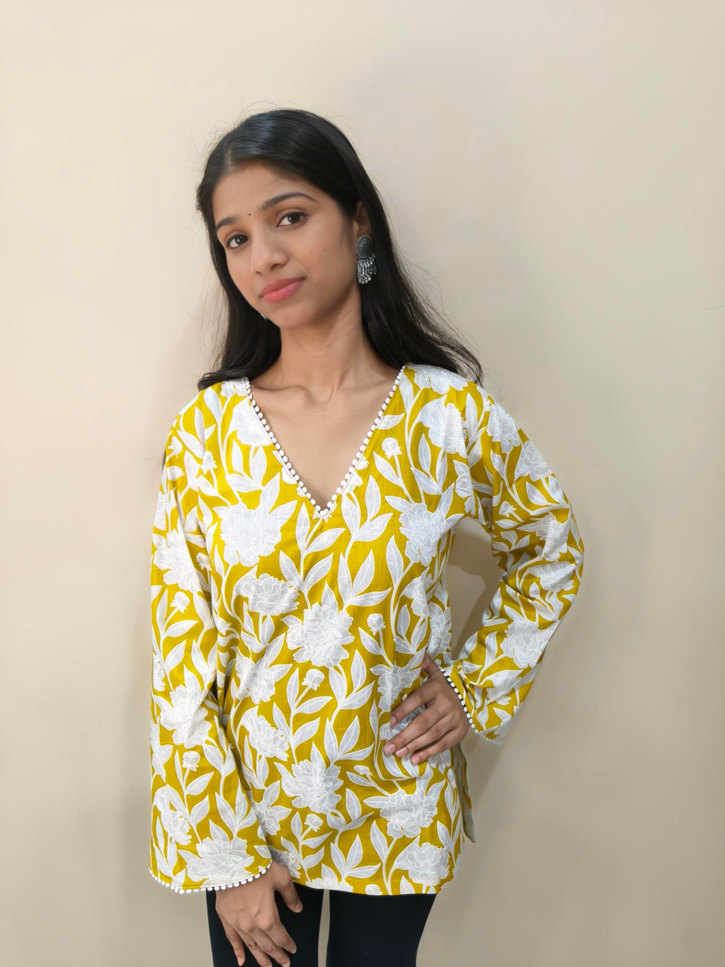 Premium cotton short kurti in yellow shade – Viksha