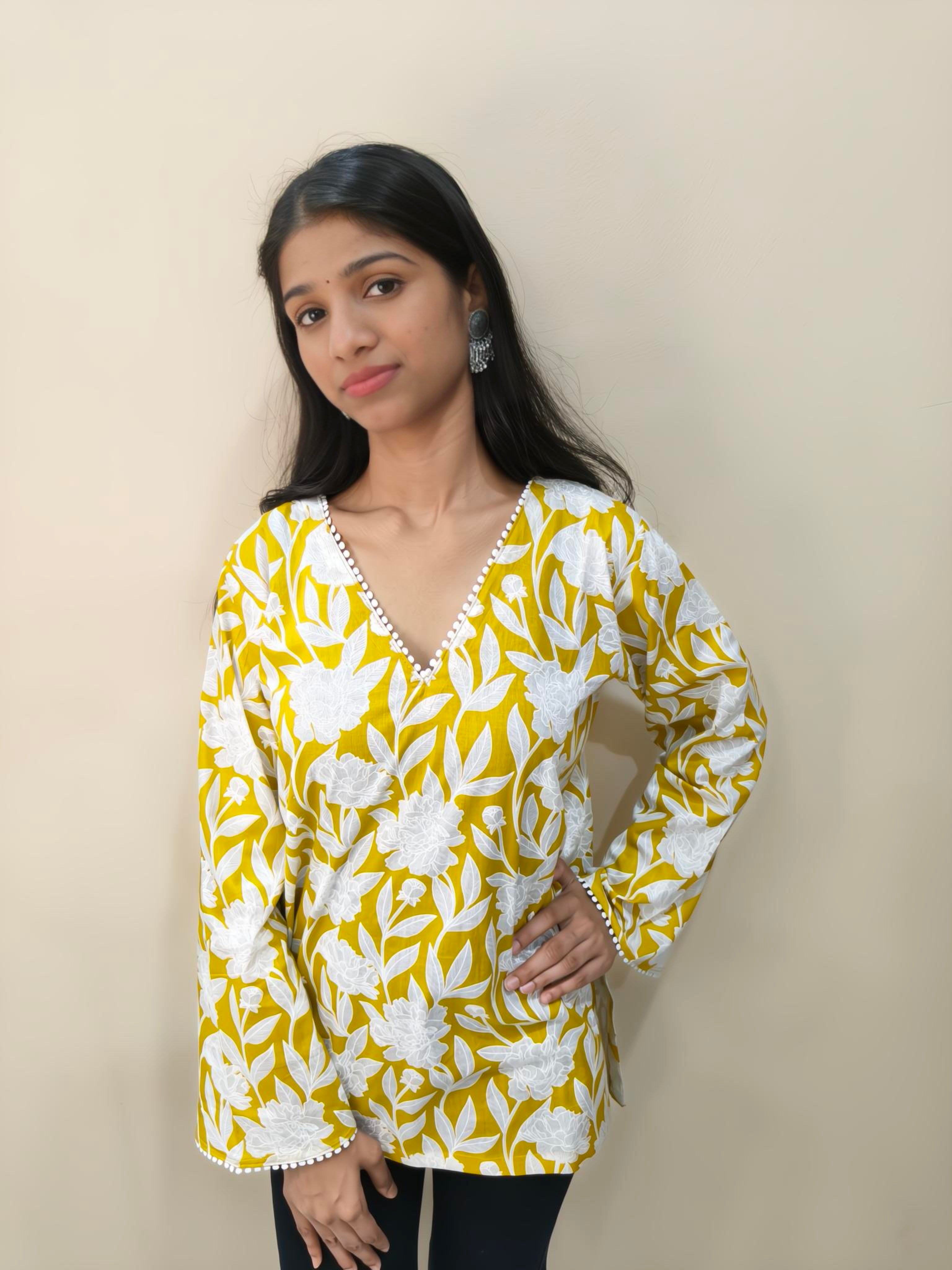Premium cotton short kurti in yellow shade – Viksha