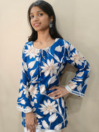 Sky blue floral short kurti – Viksha collection